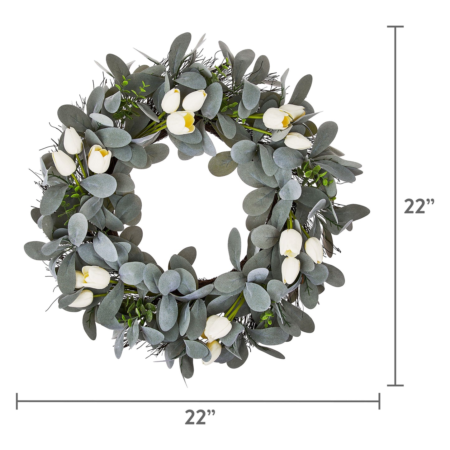 Easter Artificial White Tulip Flower Wreath, 22 in x 5.5 in x 22 in, by Way To Celebrate