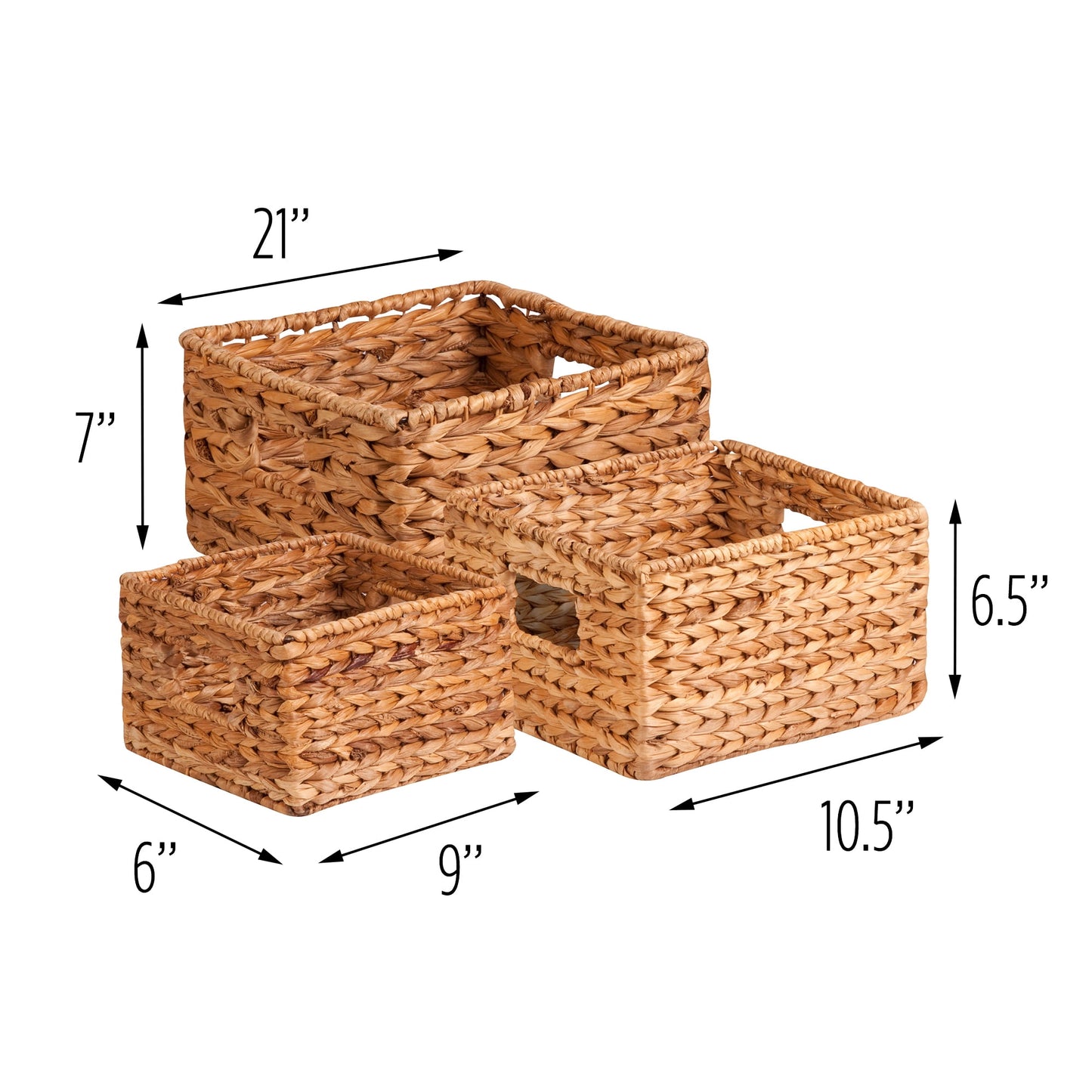 Honey-Can-Do Set of 3 Square Nesting Wicker Baskets with Handles, Natural