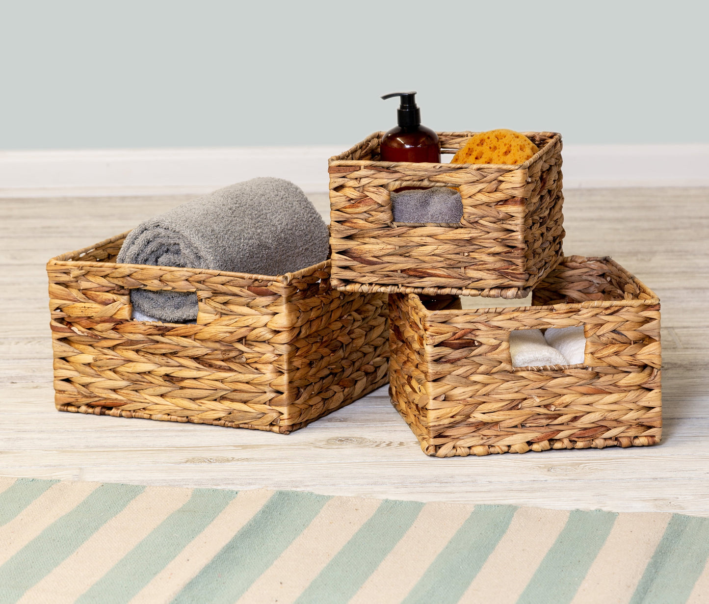 Honey-Can-Do Set of 3 Square Nesting Wicker Baskets with Handles, Natural