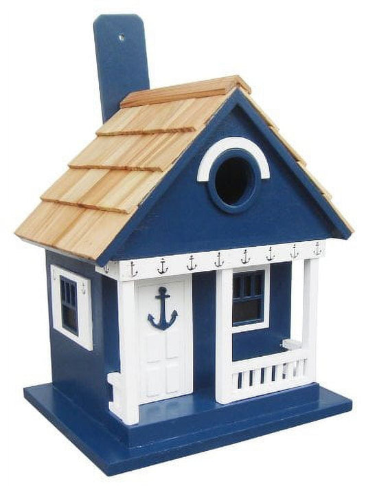 CC Outdoor Living 9.5" Blue and White Nautical Themed Navy Anchor Cottage Outdoor Bird House