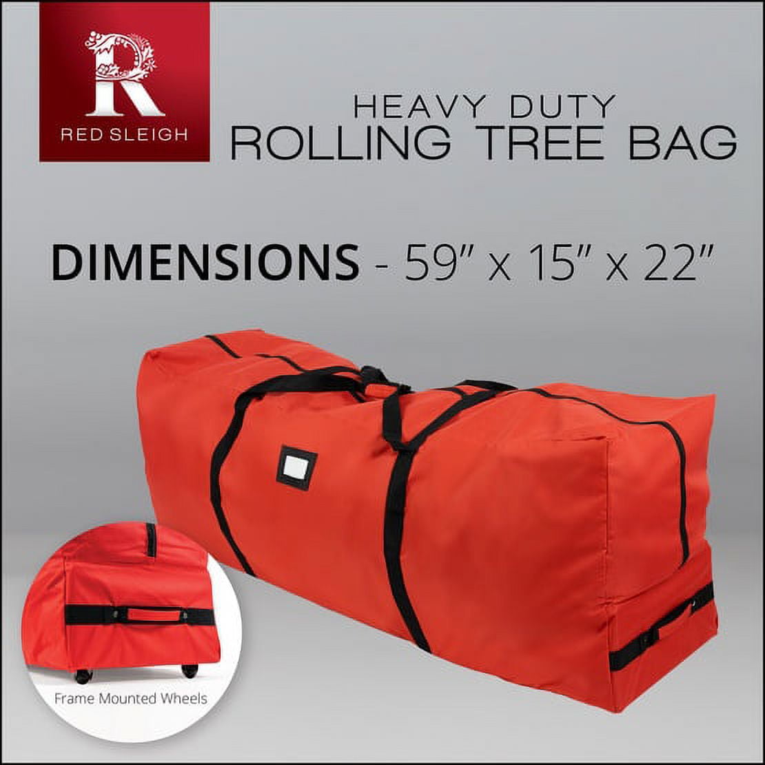 Red Sleigh Heavy Duty Rolling Artificial Christmas Tree Storage Bag for 6-9' Trees