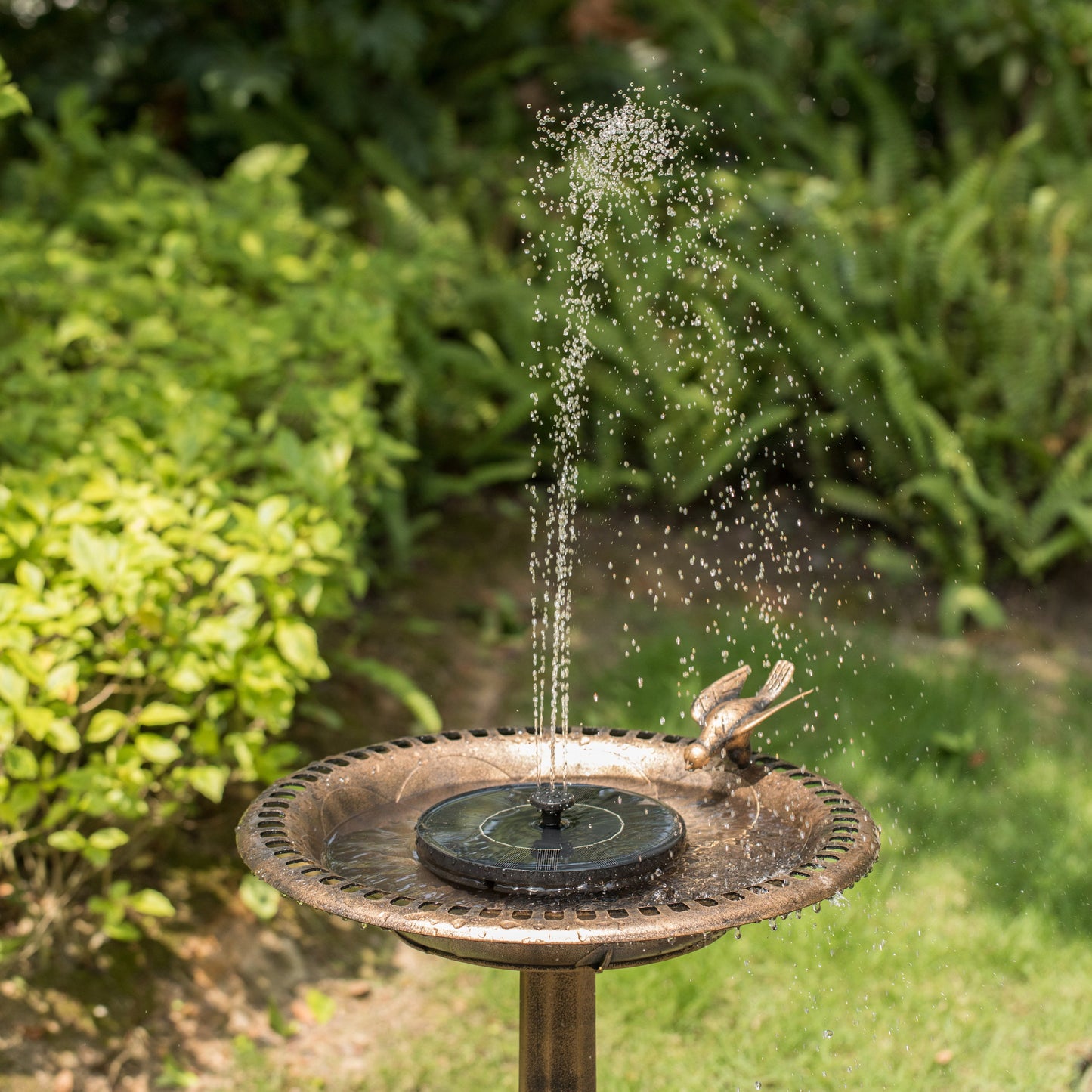 Outdoor Garden Bird Bath and Solar Powered Round Pond Fountain with Planter Bowl, Copper