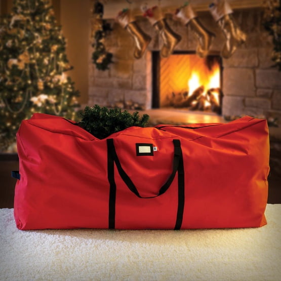 Red Sleigh Heavy Duty Rolling Artificial Christmas Tree Storage Bag for 6-9' Trees