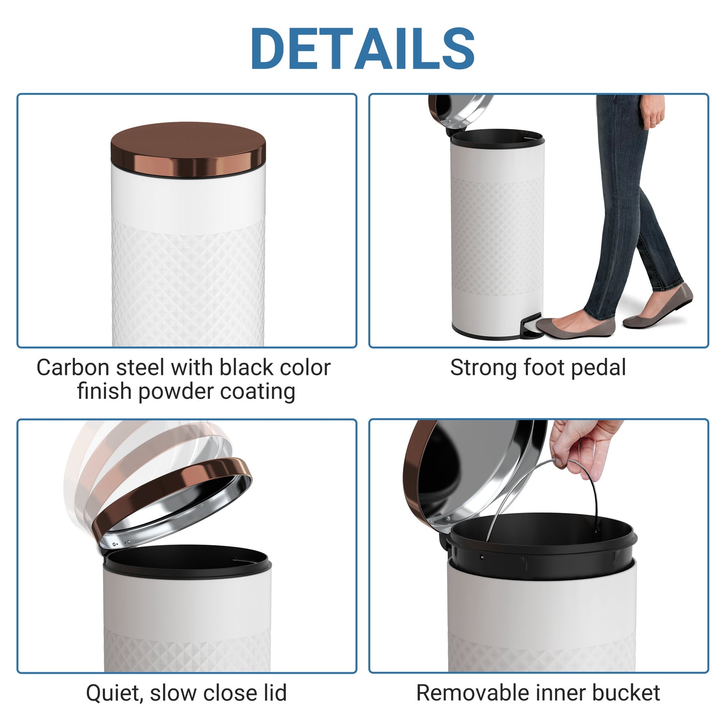 Innovaze 8 gal./30 Liter Carbon Steel Round Step-on Trash Can with Diamond Body for Kitchen, Black